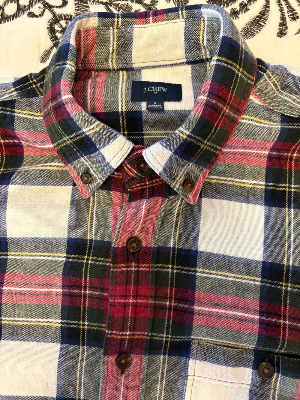 J. Crew Men's Multicolor Plaid Button-Down Shirt (Red, Navy, Cream)